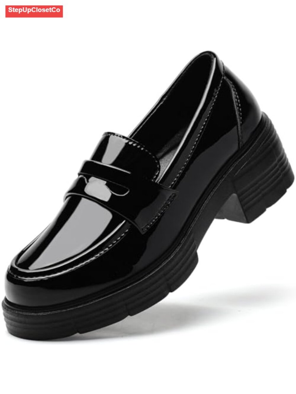 Women's Penny Loafers Faux Leather Slip On Chunky Block Heel Platform